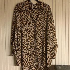 Leopard print button down top